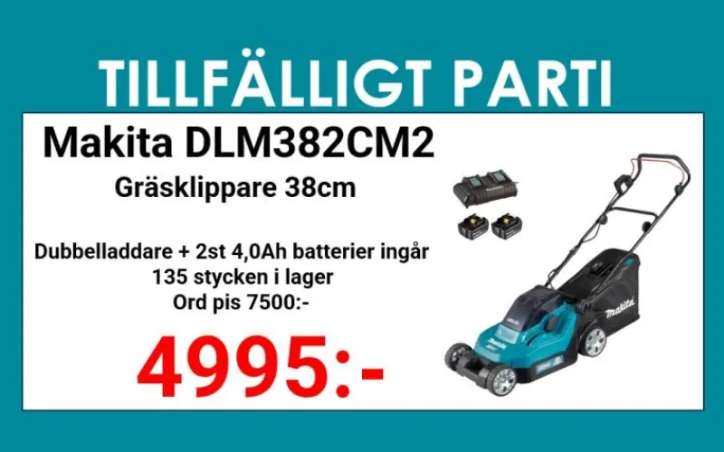 MAKITA DLM382CM2 Gräsklippare 2x18V 4,0Ah, komplett| Gräsklippare