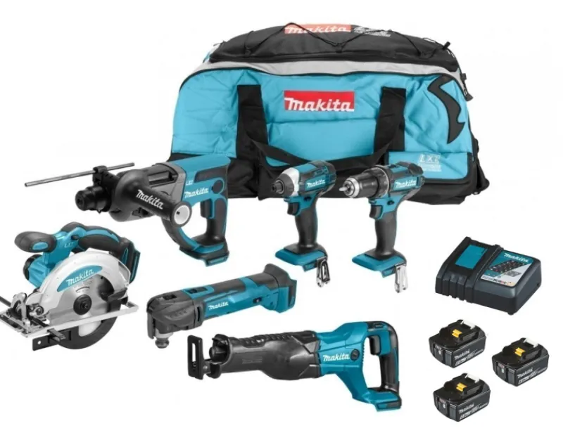 MAKITA DLX6038G Combokit 6,0Ah (6 st maskiner i väska) +1st extra 5,0Ab-batteri-på-köpet! Värde 995:-| Combokit