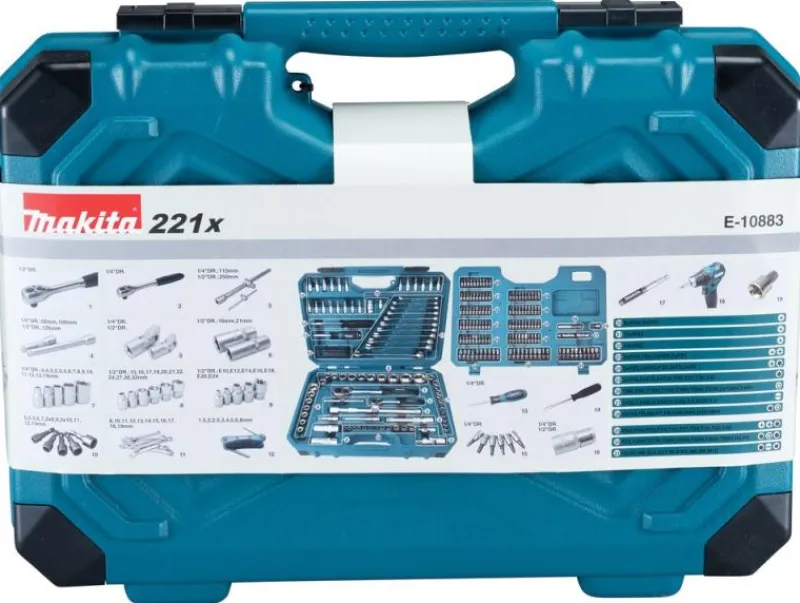 MAKITA Hylsnyckelsats 221-delar| Hylsor & Nyckelverktyg