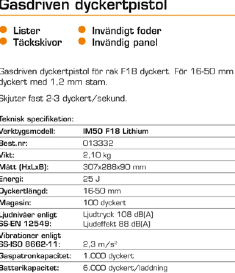 PASLODE IM50 F18 Gasdriven Dyckertpistol 1,2mm| Paslode Spikpistoler