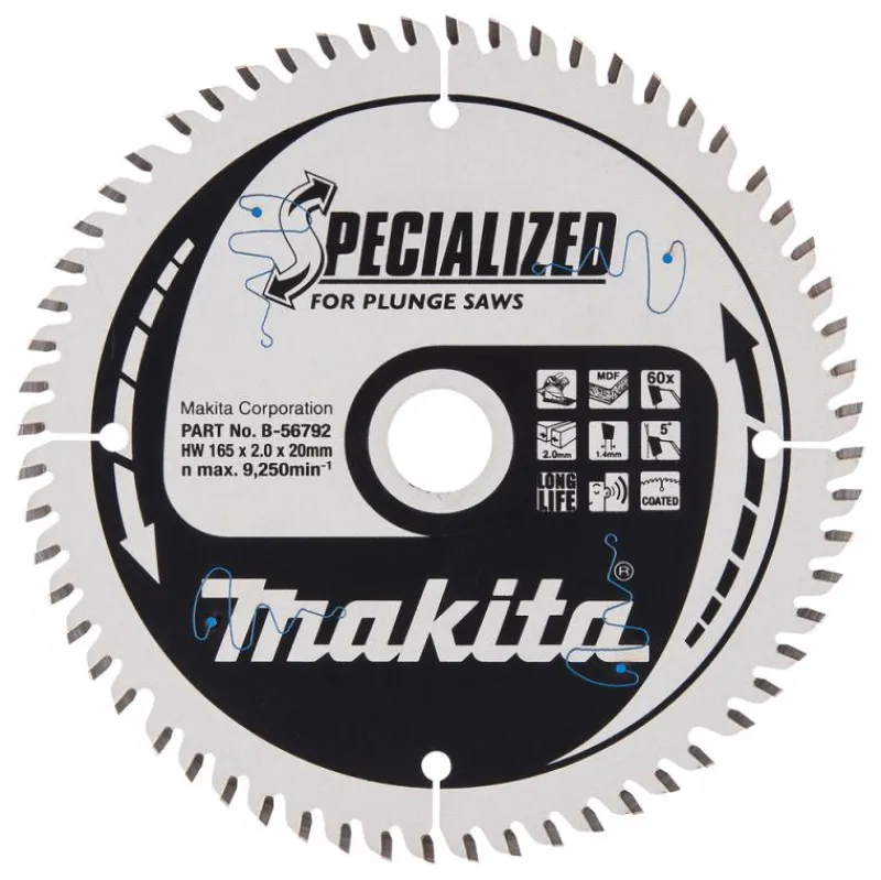 MAKITA Sågklinga MDF 165x20x2,0 60T Specialized • TCG| Sågklinga Cirkelsågar, Sänksågar