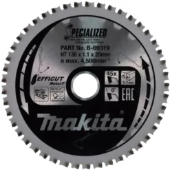 MAKITA Sågklinga Rostfritt 136x20x1,1 45T Efficut| Sågklingor För Metallcirkelsågar|Sågklinga Cirkelsågar, Sänksågar