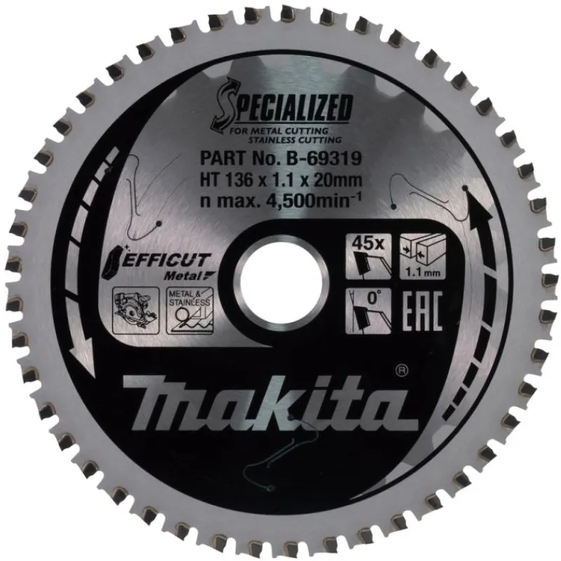 MAKITA Sågklinga Rostfritt 136x20x1,1 45T Efficut| Sågklingor För Metallcirkelsågar|Sågklinga Cirkelsågar, Sänksågar