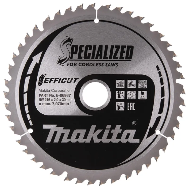 MAKITA Sågklinga Trä 216x30x2,0 45T Efficut| Sågklingor Klyv-, Kap- Och Gersågar