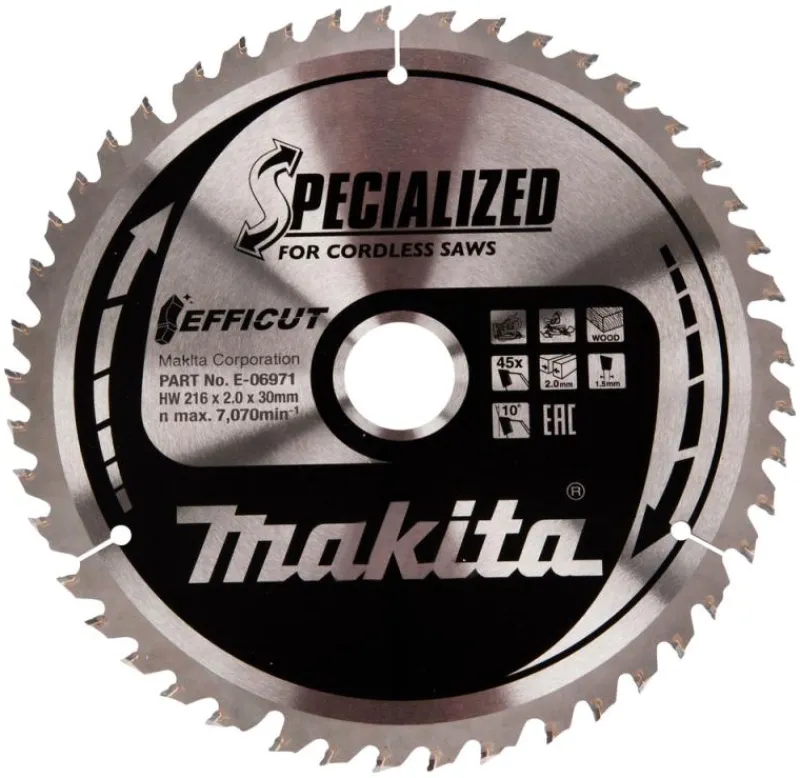 MAKITA Sågklinga Trä 216x30x2,0 45T Efficut| Sågklingor Klyv-, Kap- Och Gersågar