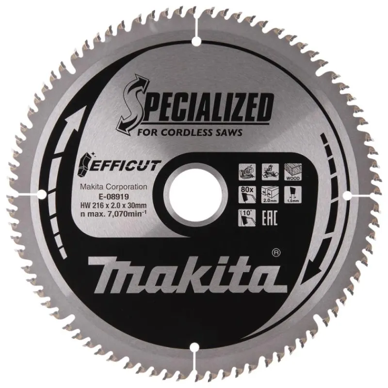 MAKITA Sågklinga Trä 216x30x2,0 80T Efficut| Sågklingor Klyv-, Kap- Och Gersågar