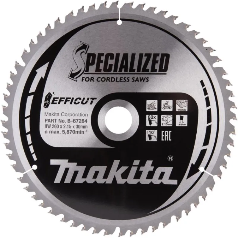 MAKITA Sågklinga Trä 260x30x2,15 60T Efficut| Sågklingor Klyv-, Kap- Och Gersågar