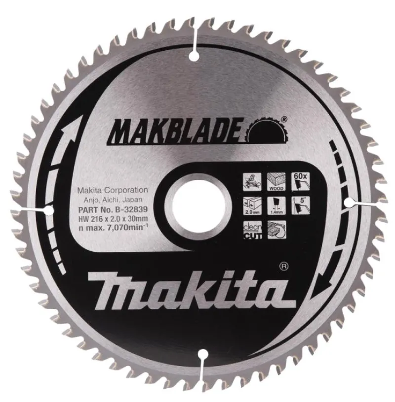 MAKITA Sågklinga Trä 216x30x2,0 60T Makblade| Sågklingor Klyv-, Kap- Och Gersågar