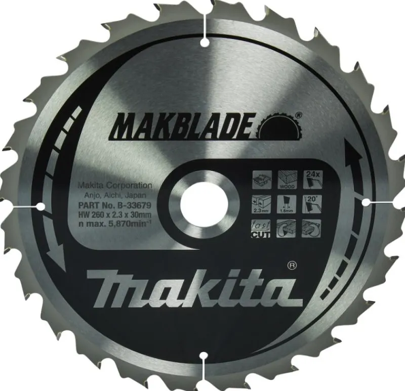 MAKITA Sågklinga Trä 260x30x2,3 24T Makblade| Sågklingor Klyv-, Kap- Och Gersågar
