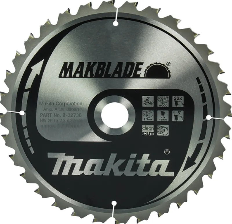 MAKITA Sågklinga Trä 260x30x2,3 32T Makblade| Sågklingor Klyv-, Kap- Och Gersågar