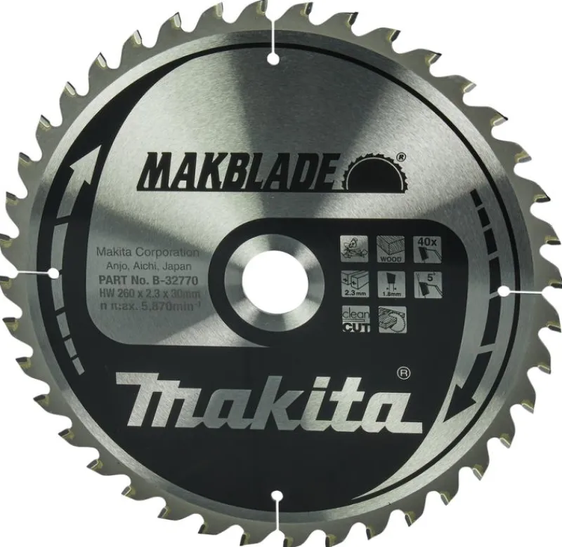 MAKITA Sågklinga Trä 260x30x2,3 40T Makblade| Sågklingor Klyv-, Kap- Och Gersågar