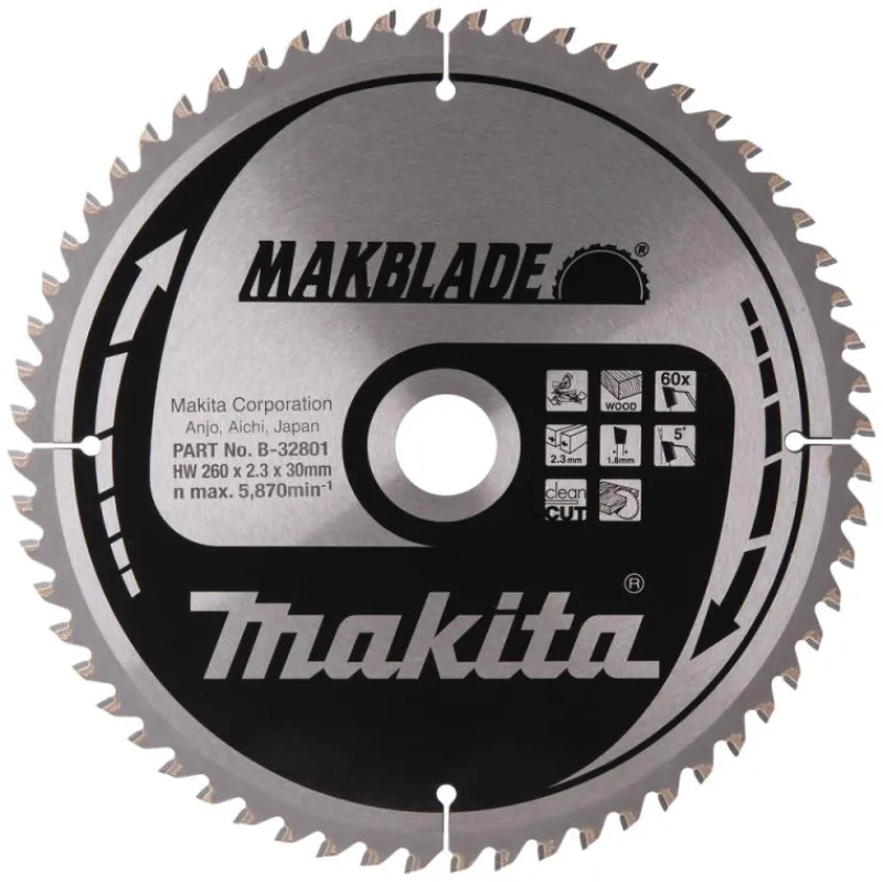 MAKITA Sågklinga Trä 260x30x2,3 60T Makblade| Sågklingor Klyv-, Kap- Och Gersågar