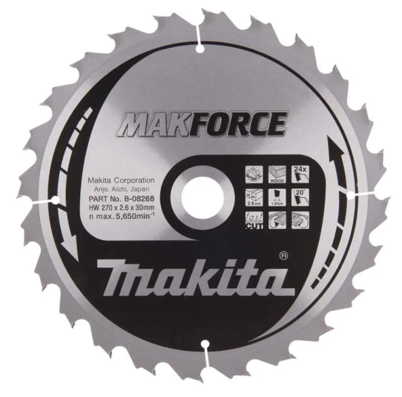 MAKITA Sågklinga Trä 270x30x2,6 24T Makforce| Sågklinga Cirkelsågar, Sänksågar