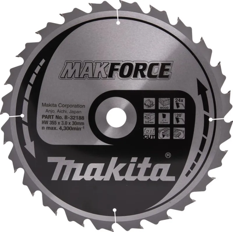 MAKITA Sågklinga Trä 355x30x3,0 24T Makforce| Sågklinga Cirkelsågar, Sänksågar
