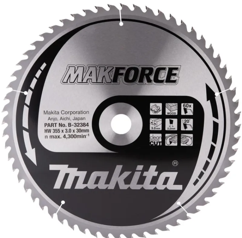MAKITA Sågklinga Trä 355x30x3,0 60T Makforce| Sågklinga Cirkelsågar, Sänksågar