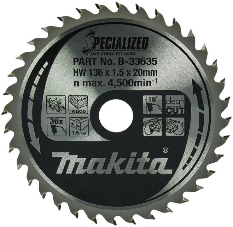 MAKITA Sågklinga Trä 136x20x1,5 36T Specialized| Sågklinga Cirkelsågar, Sänksågar