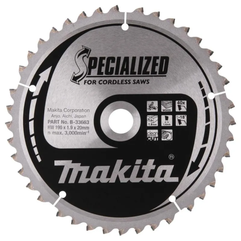 MAKITA Sågklinga Trä 190x20x1,9 40T Specialized| Sågklingor Klyv-, Kap- Och Gersågar